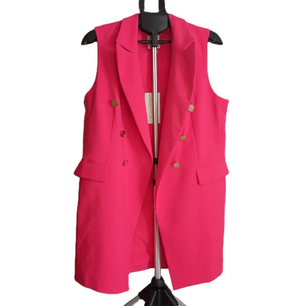 Joie Women’s Hot Pink Open Front Vest with Gold Buttons Size L NWT - Picture 2 of 14